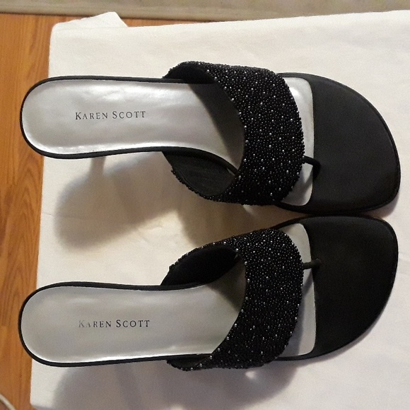 Karen Scott  Vixen Black Beaded 2" Heel Sandals Size 9M - Picture 1 of 5